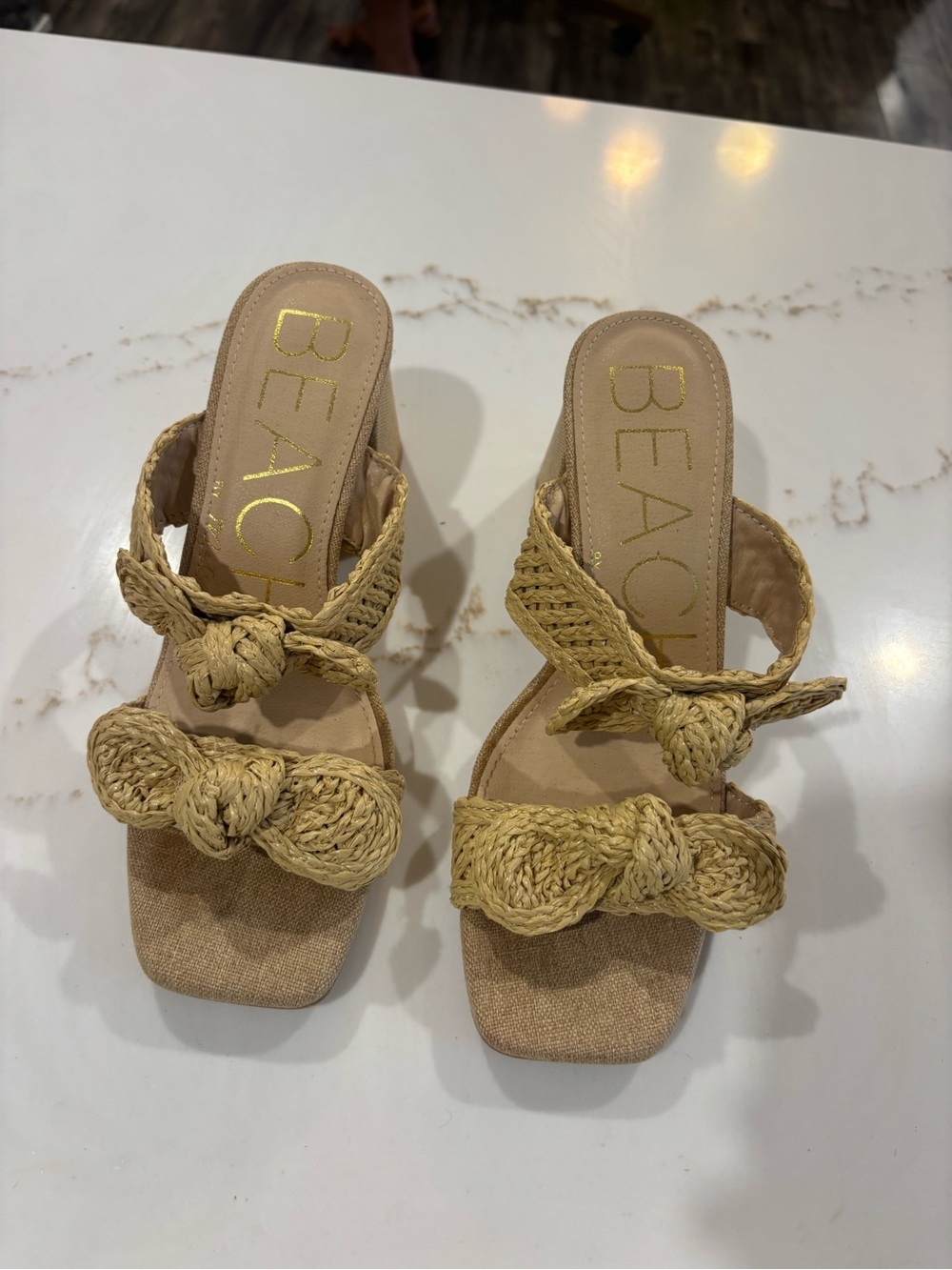 Matisse Braided Knot Raffia Block Heel Sandals in Mustard - Picture 2 of 3